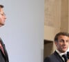 Xavier Bertrand, Patrice Vergriete, Emmanuel Macron et Vincent Yang - Le président de la République française Emmanuel Macron dans les bureaux de la Communauté Urbaine de Dunkerque, la ville choisie par la société taïwanaise ProLogium pour construire une gigausine de batteries le 12 mai 2023. © Jacques Witt / Pool / Bestimage 