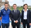 Le président français Emmanuel Macron, Amélie Oudéa-Castéra et Tony Estanguet visitent un site des Jeux olympiques de Paris 2024 © Laurent Zabulon / Pool / Bestimage