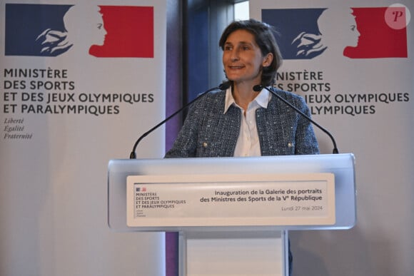 Amélie Oudéa-Castéra, Ministre des Sports et des Jeux Olympiques et Paralympiques de France - Inauguration de la galerie des portraits des ministres des sports de la cinquième République au ministère des sports à Paris le 27 mai 2024. © Michael Baucher / Panoramic / Bestimage