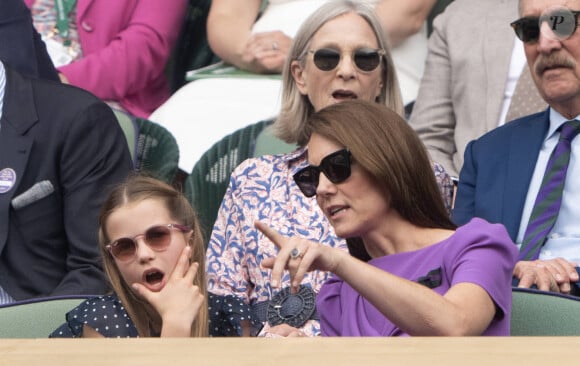 La princesse Catherine de Galles, La princesse Charlotte lors de la finale Hommes du tournoi de tennis de Wimbledon. Le 14 juillet 2024