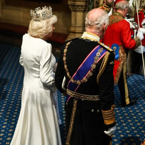 Le roi Charles III d'Angleterre et la reine consort Camilla Parker Bowles lors de l'ouverture officielle du parlement britannique au palais de Westminster à Londres. Le 17 juillet 2024 