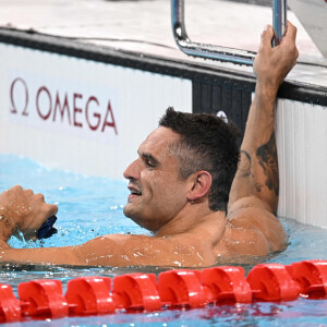 Florent Manaudou de l'équipe de France participe à la finale du 50m nage libre masculin lors de la septième journée des Jeux Olympiques d'été à Paris La Défense Arena le 2 août 2024 à Nanterre près de Paris, France. Photo par David Niviere/ABACAPRESS.COM