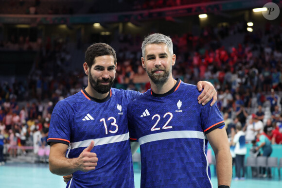 Nikola KARABATIC (France) et Luka KARABATIC (France) lors du match de handball qui a opposé la France à l'Allemagne lors des quarts de final durant les Jeux Olympiques 2024 au Stade Pierre Mauroy, le 7 août 2024. © Laurent Sanson/Panoramic/Bestimage