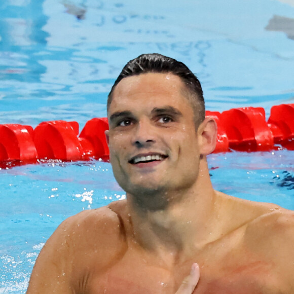 Florent Manaudou obtient la médaille de bronze sur 50 m nage libre lors des Jeux Olympiques de Paris 2024 (JO) à Paris La Defense Arena à Nanterre le 2 Aout 2024. © Dominique Jacovides-Pierre Perusseau/Bestimage  Celebrities attend swimming events at the Paris 2024 Olympic Games (OG) on august 2, 2024. 