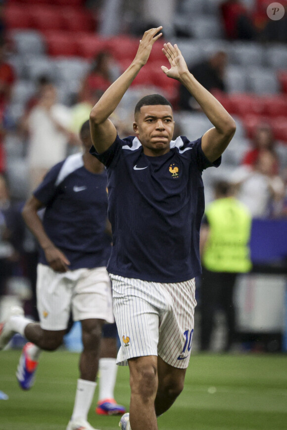 Kylian Mbappé - Echauffement des joueurs de France - Demi-finale de l'Euro 2024 entre l'Espagne et la France (2-1) à Munich en Allemagne le 9 juillet 2024.