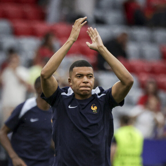 Kylian Mbappé - Echauffement des joueurs de France - Demi-finale de l'Euro 2024 entre l'Espagne et la France (2-1) à Munich en Allemagne le 9 juillet 2024.