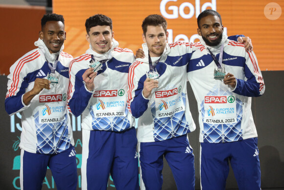 Gilles Biron , Téo Andant , Victor Coroller et Muhammad Abdallah Kounta - Championnats d'Europe d'athlétisme en salle 2023 à Istanbul, Turquie le 2 mars 2023.