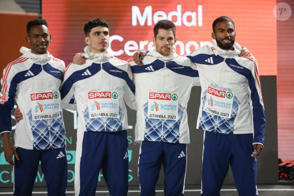 Gilles Biron , Téo Andant , Victor Coroller et Muhammad Abdallah Kounta - Championnats d'Europe d'athlétisme en salle 2023 à Istanbul, Turquie le 2 mars 2023.