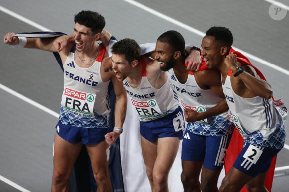 Gilles Biron , Téo Andant , Victor Coroller et Muhammad Abdallah Kounta - Championnats d'Europe d'athlétisme en salle 2023 à Istanbul, Turquie le 2 mars 2023.