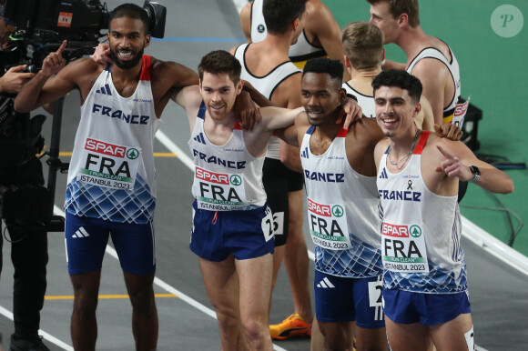 Gilles Biron , Téo Andant , Victor Coroller et Muhammad Abdallah Kounta - Championnats d'Europe d'athlétisme en salle 2023 à Istanbul, Turquie le 2 mars 2023.