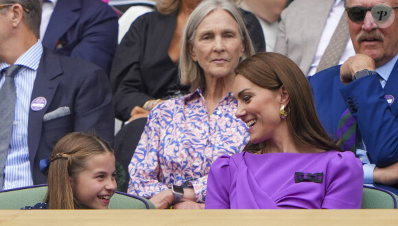 La princesse Catherine de Galles et la princesse Charlotte lors de la finale Hommes du tournoi de tennis de Wimbledon. Le 14 juillet 2024