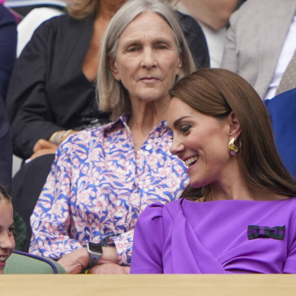 La princesse Catherine de Galles et la princesse Charlotte lors de la finale Hommes du tournoi de tennis de Wimbledon. Le 14 juillet 2024