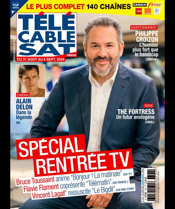 Bruce Toussaint en couverture du magazine Télé Câble Sat du 31 août au 6 septembre 2024.