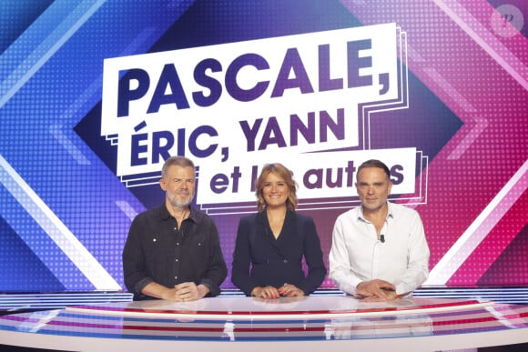 Exclusif - Eric Naulleau, Pascale de la Tour du Pin, Yann Moix, tournage du pilote de " Pascale, Eric, Yann et les autres ", Paris, France, le 29 aout 2024. © Jack Tribeca / Bestimage