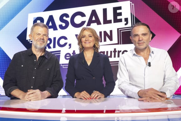 Exclusif - Eric Naulleau, Pascale de la Tour du Pin, Yann Moix, tournage du pilote de " Pascale, Eric, Yann et les autres ", Paris, France, le 29 aout 2024. © Jack Tribeca / Bestimage