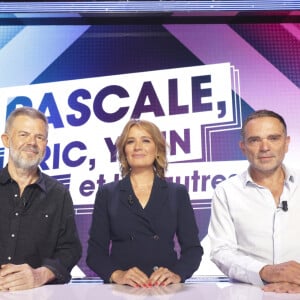 Exclusif - Eric Naulleau, Pascale de la Tour du Pin, Yann Moix, tournage du pilote de " Pascale, Eric, Yann et les autres ", Paris, France, le 29 aout 2024. © Jack Tribeca / Bestimage