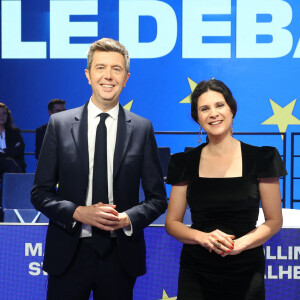 Maxime Switek et Apolline de Malherbe - Elections européennes 2024 : débat entre les têtes de liste sur BFM Tv. © Coadic Guirec / Bestimage 