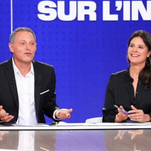 Marc-Olivier Fogiel et Apolline de Malherbe lors de la conférence de presse de rentrée BFM TV. - RMC du groupe Altice France à Paris, France. © Coadic Guirec/Bestimage 