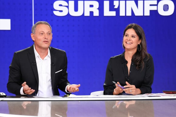 Marc-Olivier Fogiel et Apolline de Malherbe lors de la conférence de presse de rentrée BFM TV. - RMC du groupe Altice France à Paris, France. © Coadic Guirec/Bestimage 