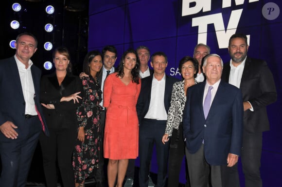 Marc-Olivier Fogiel, PDG de BFM.TV, Aurélie Casse, Ruth Elkrief, Apolline de Malherbe, Alain Duhamel, guest - Conférence de presse de rentrée de BFM.TV à Paris le 5 septembre 2019. © Guirec Coadic / Bestimage