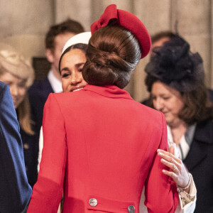 Catherine Kate Middleton, duchesse de Cambridge, Meghan Markle, enceinte, duchesse de Sussex lors de la messe en l'honneur de la journée du Commonwealth à l'abbaye de Westminster à Londres le 11 mars 2019. 