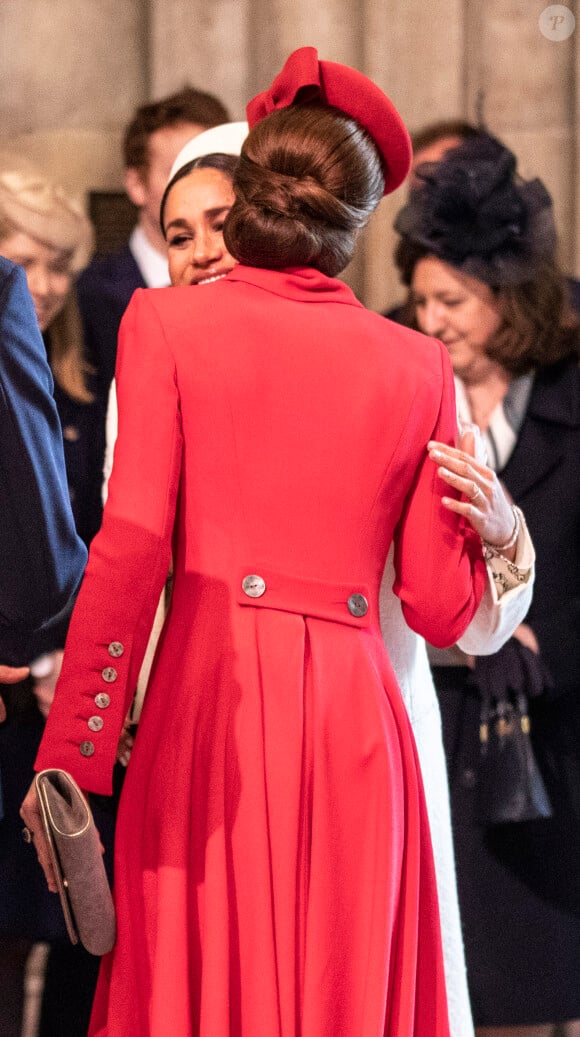 Catherine Kate Middleton, duchesse de Cambridge, Meghan Markle, enceinte, duchesse de Sussex lors de la messe en l'honneur de la journée du Commonwealth à l'abbaye de Westminster à Londres le 11 mars 2019. 