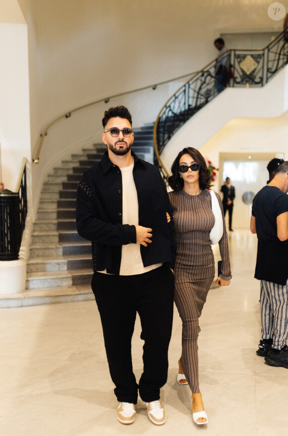 Nabilla et son mari Thomas Vergara à la sortie de l'hôtel "Martinez" lors du 76ème Festival International du Film de Cannes, le 23 mai 2023. © Da Silva / Perusseau / Bestimage 