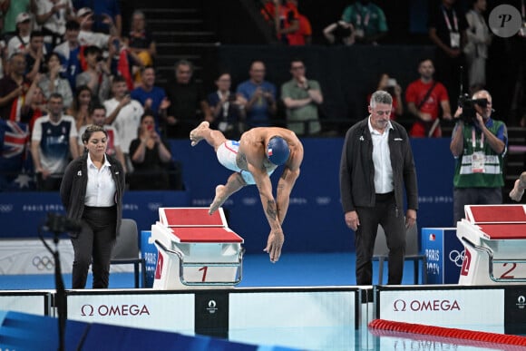 Florent Manaudou de l'équipe de France participe à la finale du 50m nage libre masculin lors de la septième journée des Jeux Olympiques d'été à Paris La Défense Arena le 2 août 2024 à Nanterre près de Paris, France. Photo par David Niviere/ABACAPRESS.COM