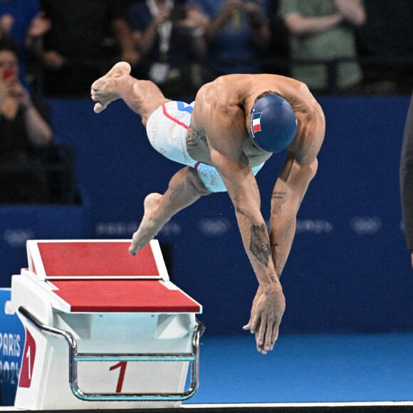 Florent Manaudou de l'équipe de France participe à la finale du 50m nage libre masculin lors de la septième journée des Jeux Olympiques d'été à Paris La Défense Arena le 2 août 2024 à Nanterre près de Paris, France. Photo par David Niviere/ABACAPRESS.COM