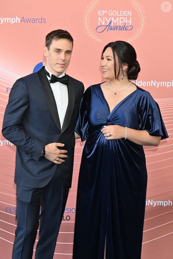 No Tabloïds - Louis et Marie Ducruet (enceinte), qui a annoncé sur instagram qu'elle attendait un second bébé, participent à la cérémonie de clôture du 63ème Festival de Télévision de Monte-Carlo au Grimaldi Forum à Monaco, le 18 juin 2024. © Bruno Bebert / Bestimage  --- No Tabloids, only for Hello, OK , Grazia --- The Princely Family at the photocall and closing ceremony of the 63rd Monte-Carlo Television Festival at the Grimaldi Forum in Monaco on june 18th 2024 