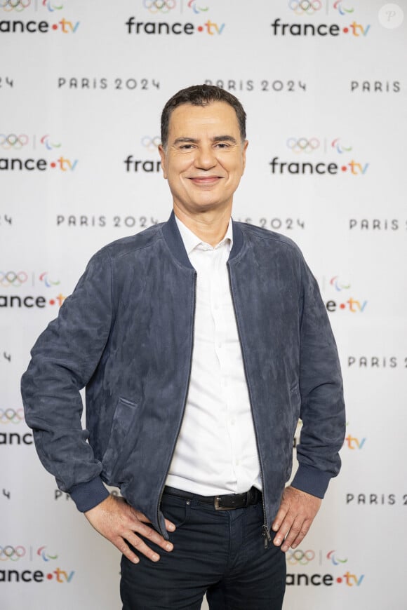 Laurent Luyat lors de la présentation des journalistes et chroniqueurs de France Télévisions pour les Jeux Olympiques 2024 au musée de l'Homme à Paris, le 11 juin. © Pierre Perusseau / Bestimage