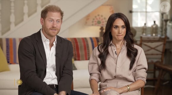 Le prince Harry, duc de Sussex et Meghan Markle, duchesse de Sussex, lors d'une interview pour l'émission CBS News Sunday Morning, diffusée le 4 août 2024.