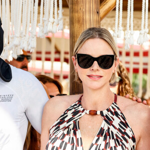 La princesse Charlene de Monaco avec son frère Gareth Wittstock lors de l'arrivée du Riviera Water Bike Challenge sur la plage du Larvotto à Monaco, le 7 septembre 2024 Une course qui relie Calvi à Monaco. © Claudia Albuquerque/Bestimage