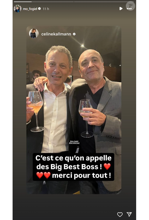 Céline Kallmann a notamment posté une photo es deux hommes d'affaires, qu'elle surnomme affectueusement "des big best boss". 
Marc-Olivier Fogiel et Hervé Beroud quitte BFMTV et ont organisé une fête d'adieux. Instagram