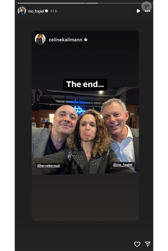 Et une autre où elle a le visage triste avec le commentaire : "The end..." 
Marc-Olivier Fogiel et Hervé Beroud quitte BFMTV et ont organisé une fête d'adieux. Instagram