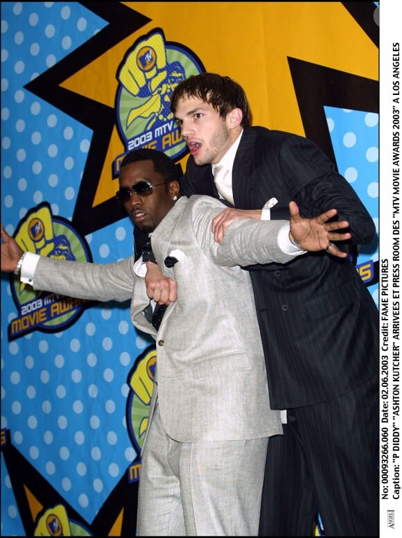 P.Diddy et Ashton Kutcher - Arrivée et salle de presse des MTV Movie Awards 2003 à Los Angeles.