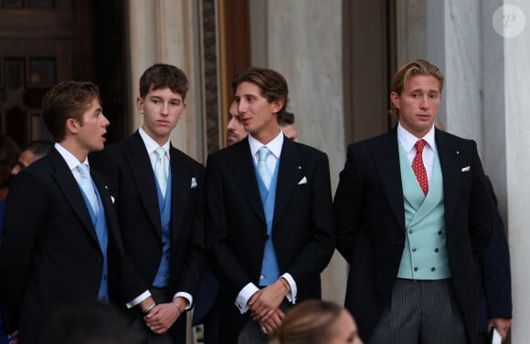 Mariage de la princesse Theodora de Grèce et Matthew Kumar en la cathédrale de l'Annonciation à Athènes le 28 septembre 2024 Tino, Achileas, Odysseas et Aristides de Grèce quittent la cathédrale de l'Annonciation de Sainte-Marie où ils ont assisté au mariage de Théodora de Grèce et de Matthew Kumar, le 28 septembre 2024, à Athènes, en Grèce. MARIAGE José Ruiz / Europa Press 28/09/2024