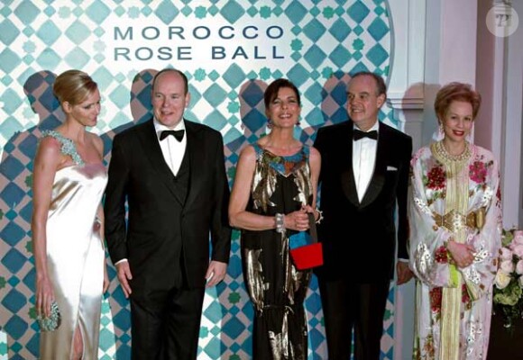Charlene Wittstock, Albert II de Monaco, Caroline de Hanovre et Frédéric Mitterrand au Bal de la Rose 2010, à Monaco