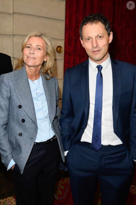 Claire Chazal et Marc-Olivier Fogiel lors de l'élévation de L. Renaud au rang de grand-croix de l'ordre national du Mérite, au Palais de l'Elysée à Paris, le 23 mars 2017. © Guirec Coadic/Bestimage 