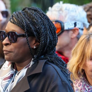 Christian Clavier, Marie-Anne Chazel, Ramatoulaye Diop, la veuve du défunt - Sortie des Obsèques de Michel Blanc en l'église Saint-Eustache à Paris, le 10 octobre 2024. © Moreau / Jacovides / Bestimage