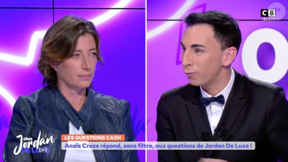 La chanteuse Anaïs face à Jordan De Luxe sur le plateau de "Chez Jordan" sur C8.