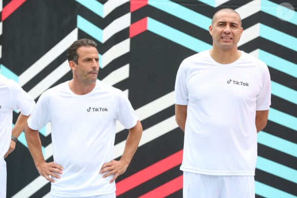 Ludovic Giuly et David Trezeguet lors de l'inauguration du terrain de football au square Léon Serpollet Paris 18, par Tik Tok et la Mairie de Paris à Paris, France le 28 juin 2021. Photo par Jerome Domine/ABACAPRESS.COM