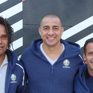 Christian Karembeu, David Trezeguet et Ludovic Giuly lors de l'inauguration du terrain de football au Square Léon Serpollet Paris 18, par Tik Tok et la Mairie de Paris à Paris, France, le 28 juin 2021. Photo par Jerome Domine/ABACAPRESS.COM