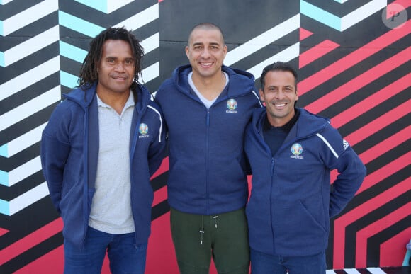 Christian Karembeu, David Trezeguet et Ludovic Giuly lors de l'inauguration du terrain de football au Square Léon Serpollet Paris 18, par Tik Tok et la Mairie de Paris à Paris, France, le 28 juin 2021. Photo par Jerome Domine/ABACAPRESS.COM