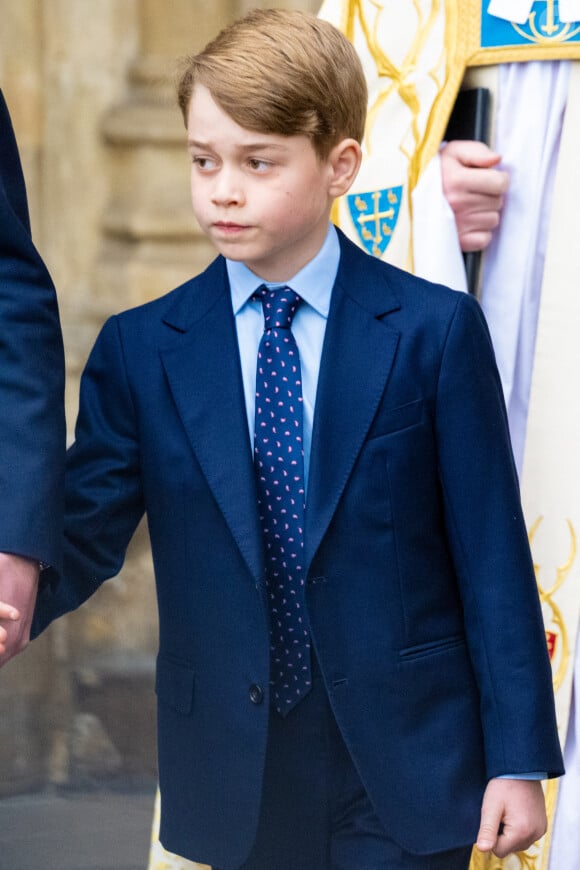 Le prince George de Cambridge lors du service d'action de grâce en hommage au prince Philip, duc d'Edimbourg, à l'abbaye de Westminster à Londres, Royaume Uni, le 29 mars 2022. Le prince Philip, duc d'Edimbourg, est décédé le 9 avril 2021. 