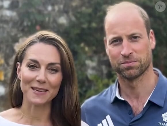 Le prince William, prince de Galles, avec une barbe de quelques jours et Catherine (Kate) Middleton, princesse de Galles félicitent les athlètes britanniques dans une vidéo, à l'issue les Jeux Olympiques de Paris 2024 (JO)