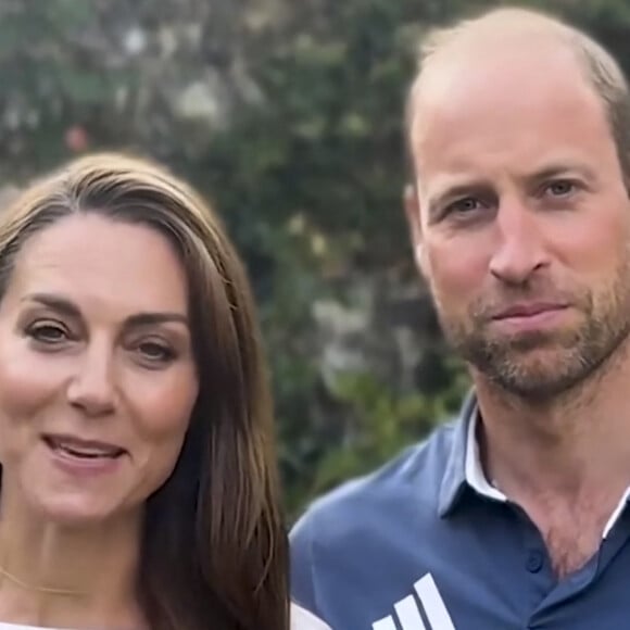 Le prince William, prince de Galles, avec une barbe de quelques jours et Catherine (Kate) Middleton, princesse de Galles félicitent les athlètes britanniques dans une vidéo, à l'issue les Jeux Olympiques de Paris 2024 (JO)