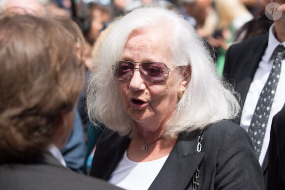 L'épouse de Pierre Bellemare, Roselyne Bracchi, assistant aux obsèques de Pierre Bellemare à l'église Saint-Roch à Paris, France, le 31 mai 2018. L'animateur de radio et de télévision, producteur, écrivain et journaliste français Pierre Bellemare est décédé le 26 mai, à l'âge de 88 ans. Photo par Nasser Berzane/ABACAPRESS.COM