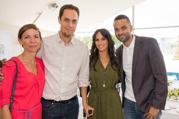 Exclusif - Grand Corps malade (Fabien Marsaud) et sa femme Julia avec Tony Parker et sa femme Axelle Francine - People lors du Longines Paris Eiffel Jumping au Champ-de-Mars à Paris, le 5 juillet 2015. 