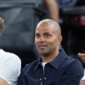 Tony Parker - Les célébrités en tribunes pendant l'épreuve de basketball de Demi-Finale opposant la France à l'Allemagne lors des Jeux Olympiques de Paris 2024 (JO) à l'Arena Bercy, à Paris, France, le 8 août 2024. © Jacovides-Perusseau/Bestimage